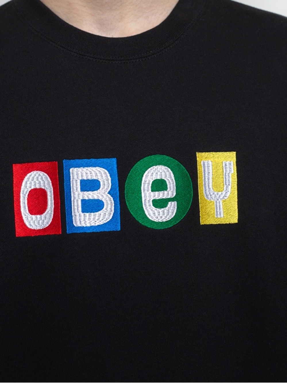 Obey Black Big Shots Crewneck Sweatshirt with Color Block Logo Size XL - Picture 2 of 12